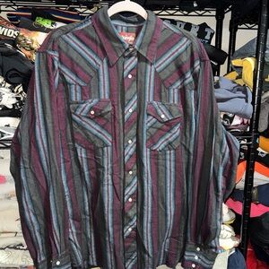 Vintage 90s Wrangler Western Brushpopper Pearl Snap Multicolor Striped Shirt Xl